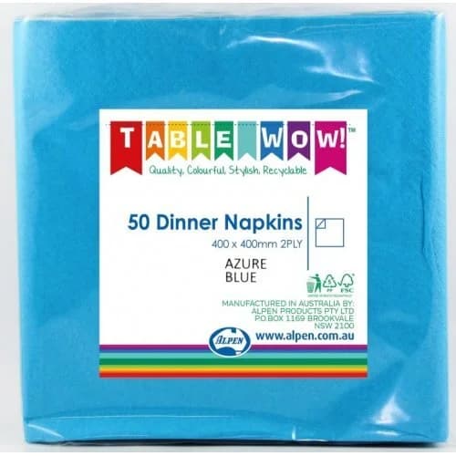 Azure Blue Dinner Napkins (40cm) - Pk 50