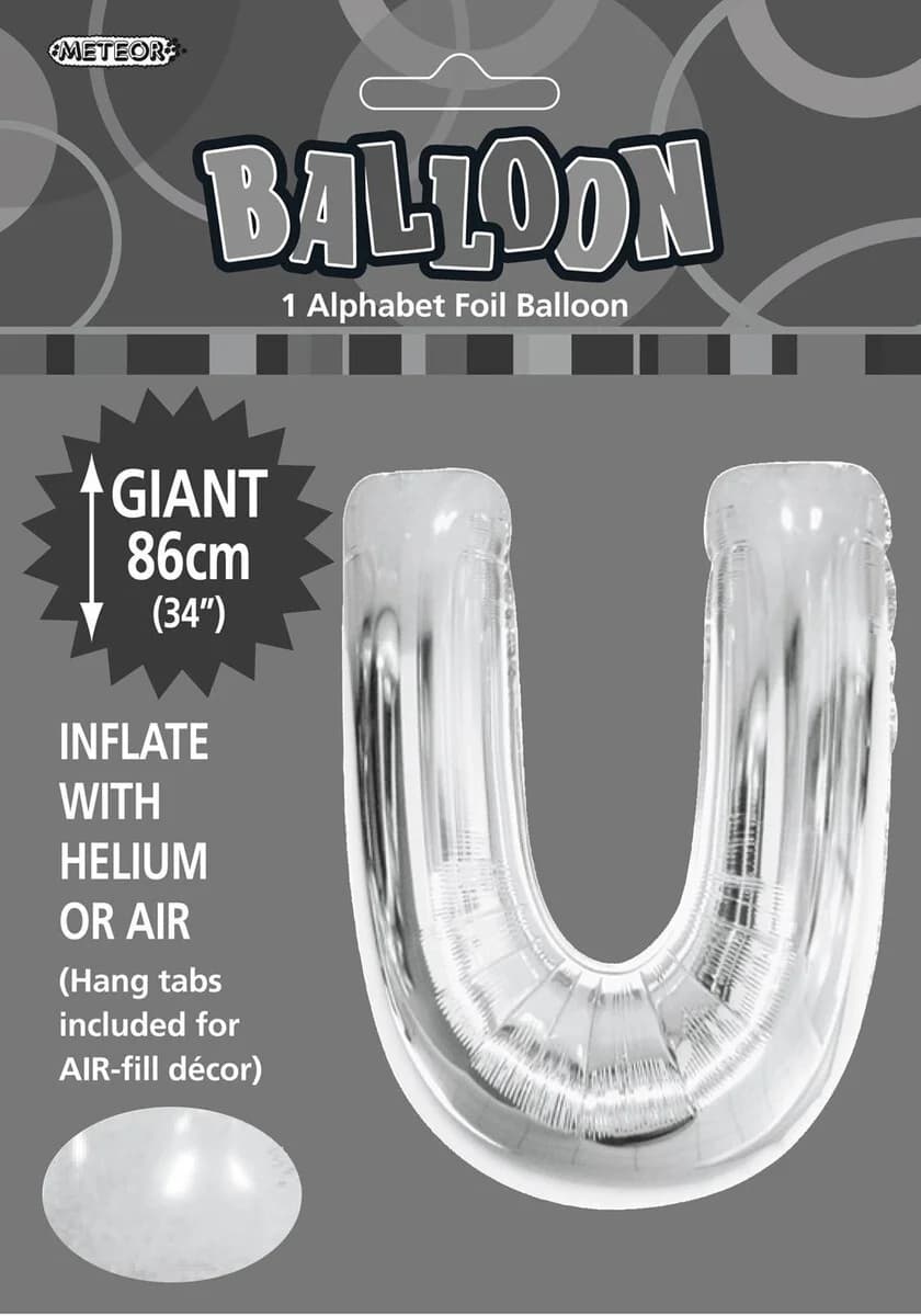 Letter U Silver 34" Foil Balloon