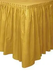 Gold Plastic Table Skirt 73cm drop, 4.26m long with adhesive strip