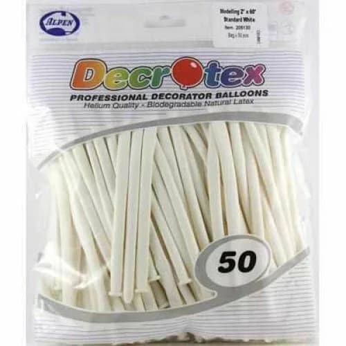 Standard White 2" x 60" Modelling Balloons - Pk 50