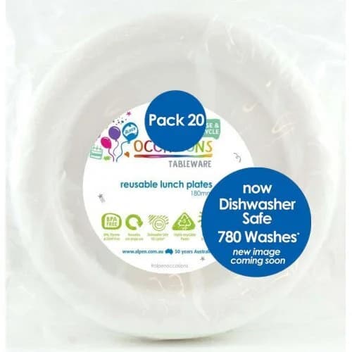 White Reusable Plastic Lunch Plates 18cm 20 Pack