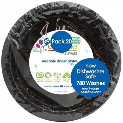Black Reusable Plastic Dinner Plates 23cm 20 Pack