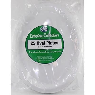 White Reusable Plastic Oval Plates 315 x 245mm 20 Pack