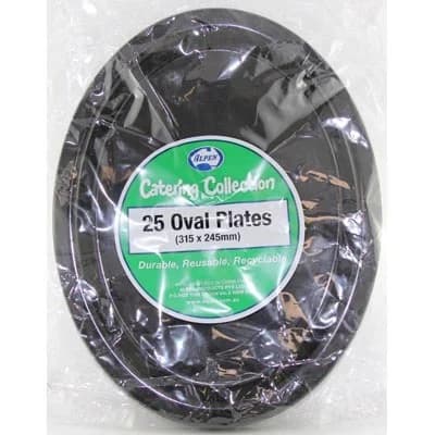 Black Reusable Plastic Oval Plates 315 x 245mm 20 Pack