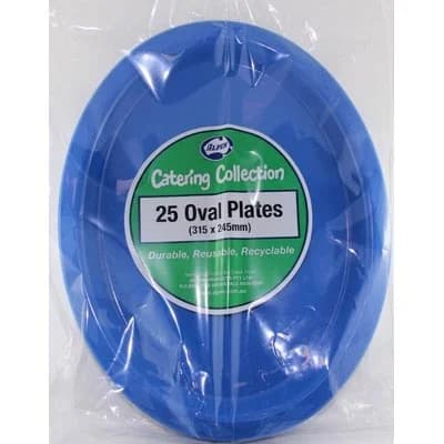 Royal Blue Reusable Plastic Oval Plates 315 x 245mm 20 Pack