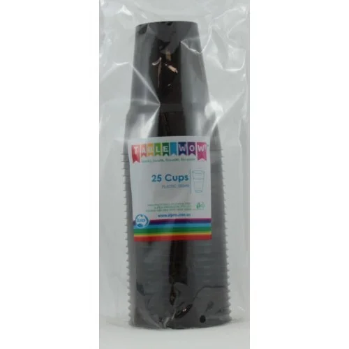 REUSABLE Black Plastic Cups (285ml) - Pk 20