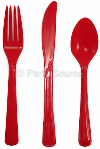 Reusable Red Plastic Knives - Pk 20