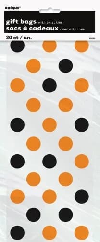 Black and Orange Dot Cellophane Bags - Pk 20