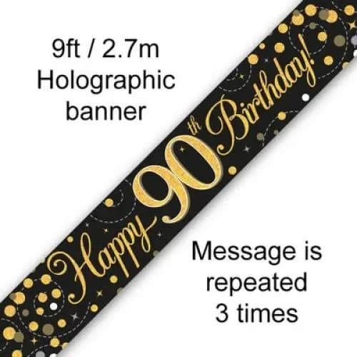 Sparkling Fizz Black & Gold 90th Birthday Banner - 2.7m