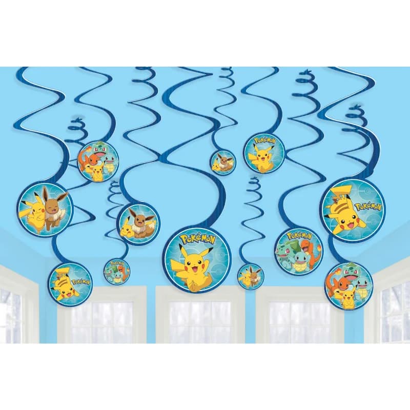 Pokemon Hanging Swirl Decorations - Pk 12