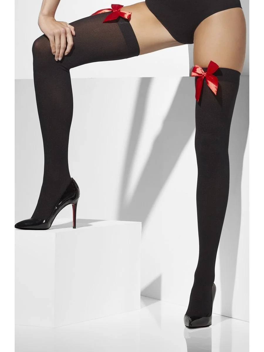 Black Opaque Hold Ups with Red Bows