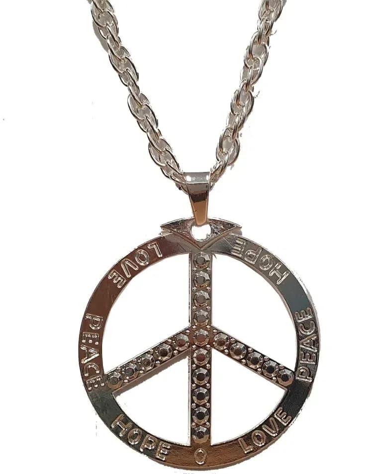 Peace Sign Heavy Metal Silver Necklace