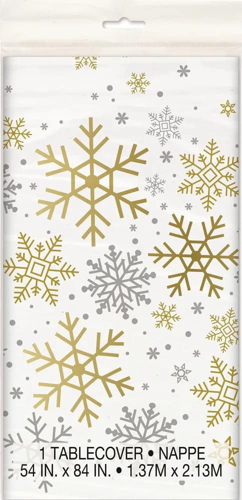 Gold & Silver Snowflake Rectangle Plastic Tablecover (137x213cm)