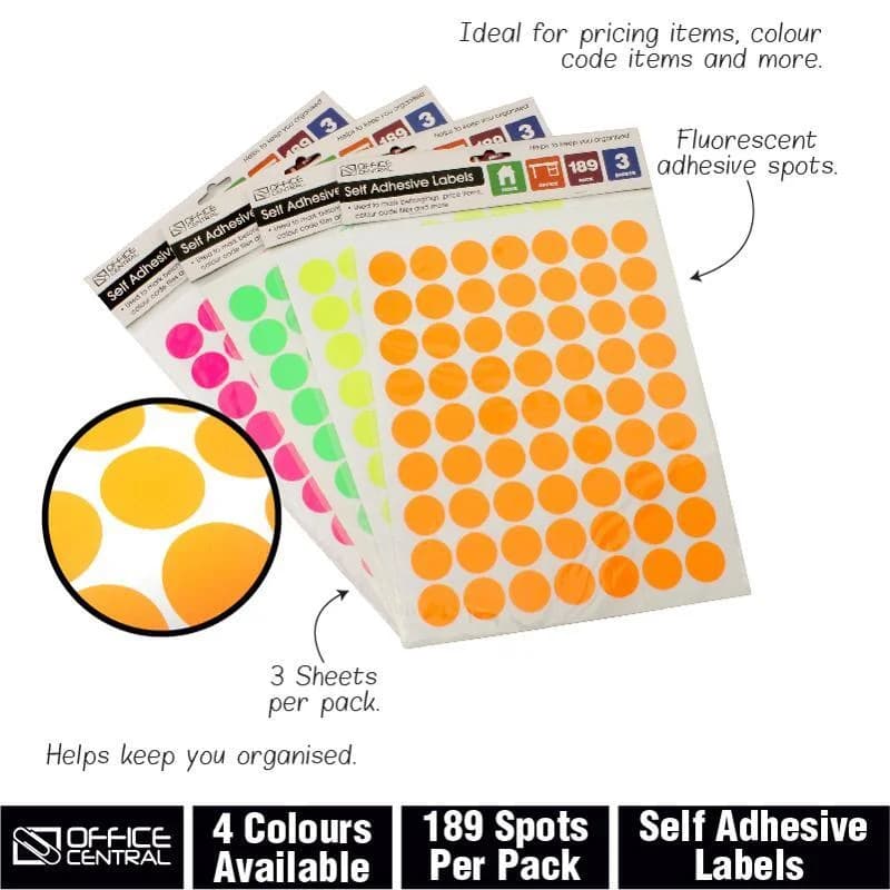 Fluorescent Round Stickers - Pk 189