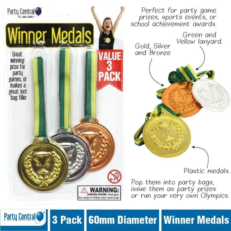 Winner Medals With Ribbon – Pk 3