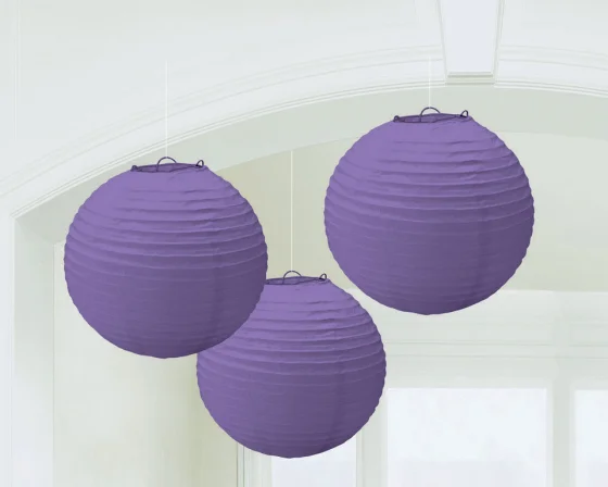 Purple Paper Lanterns 24cm - Pk 3