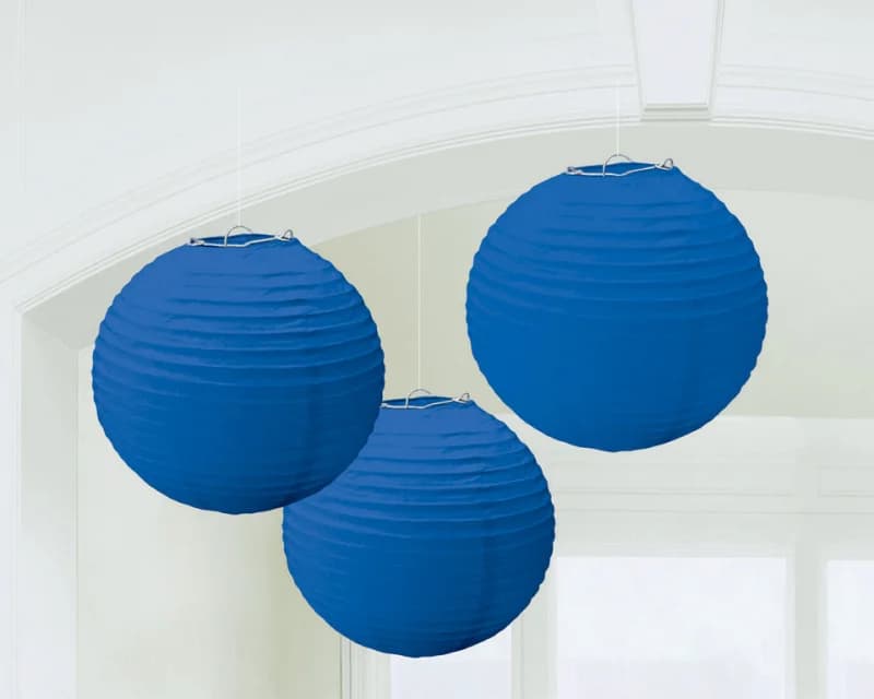Bright Blue Paper Lanterns 24cm - Pk 3