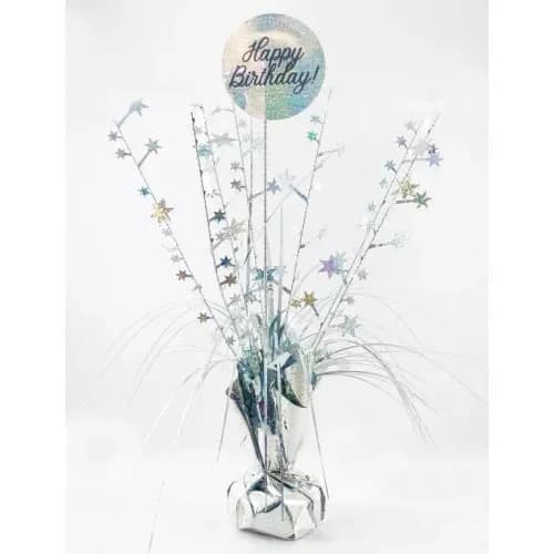 Happy Birthday Silver Balloon Weight Centrepiece