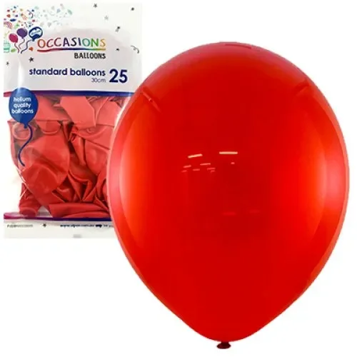 Standard Red Latex Balloons (30 cm) - Pk 25