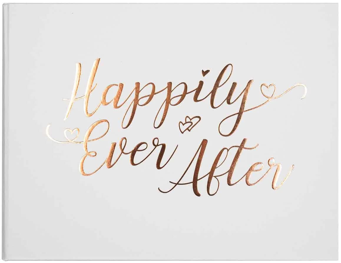 White/Rose Gold Happily Ever After Wedding Guest Book