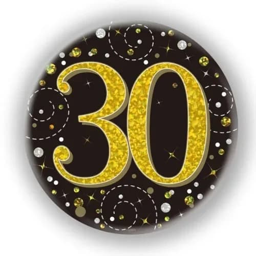 Black/Gold Sparkling Fizz #30 Birthday Badge