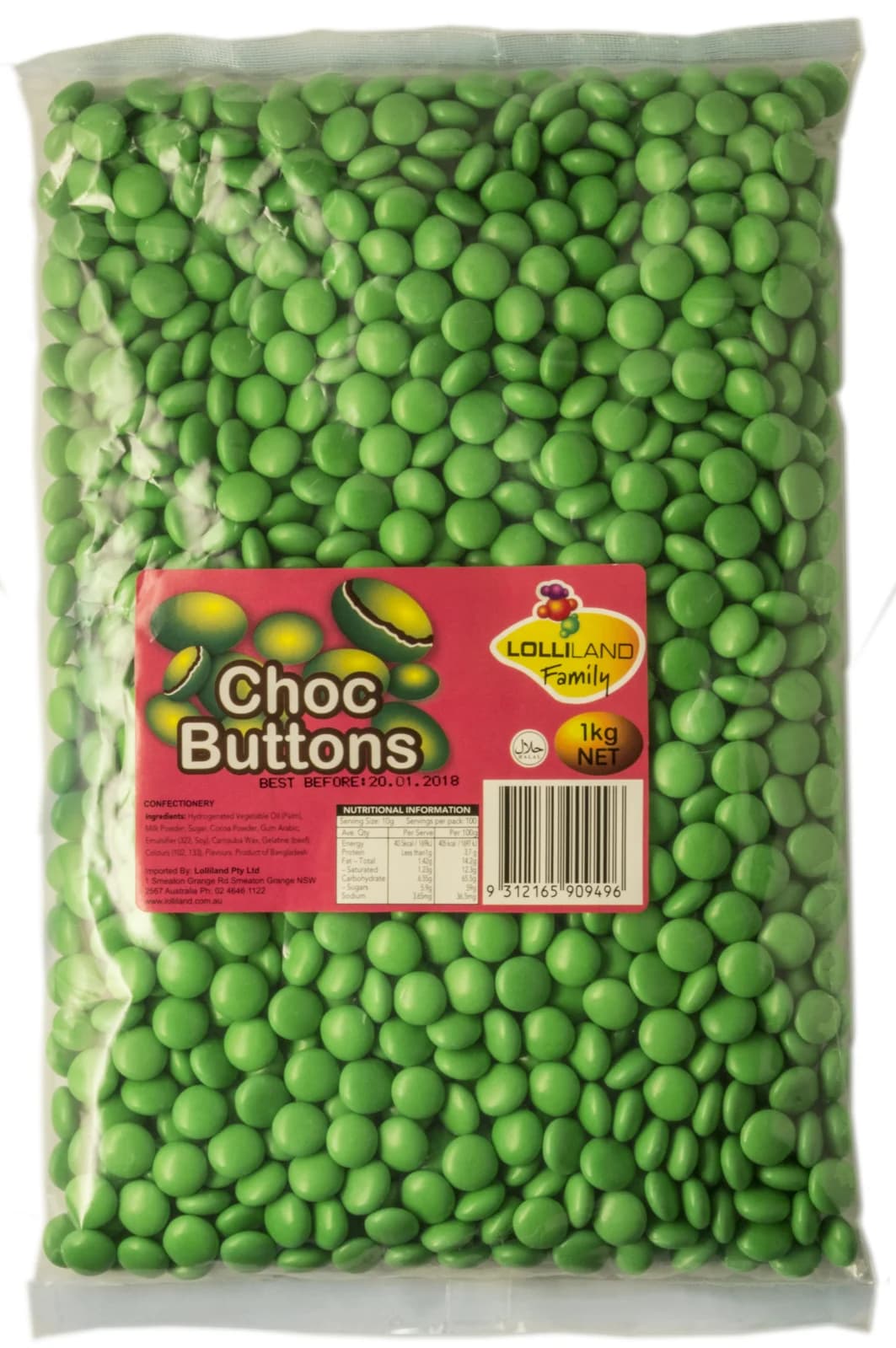 Choc Buttons Green 1kg