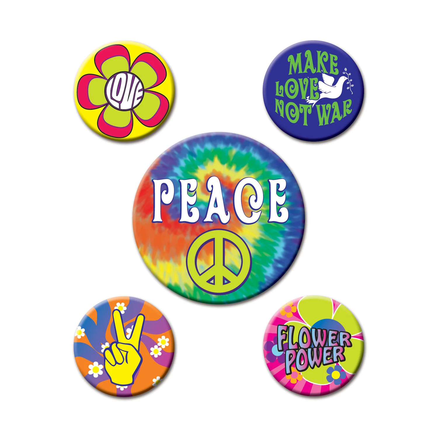 60's Party Buttons - Pk 5