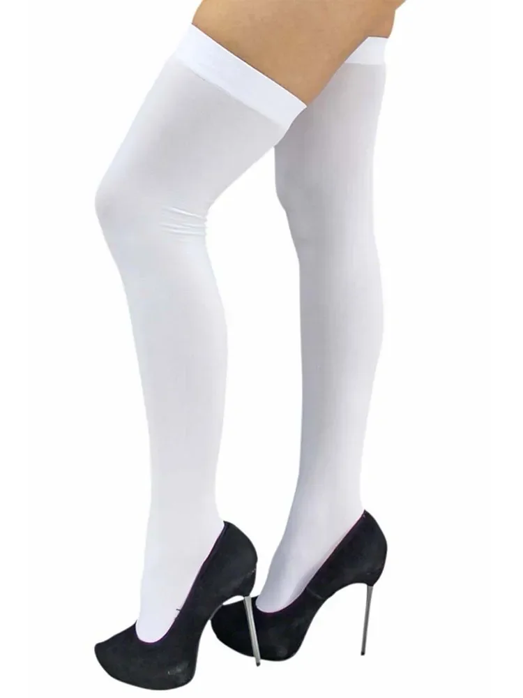 Adults White Thigh High Stockings