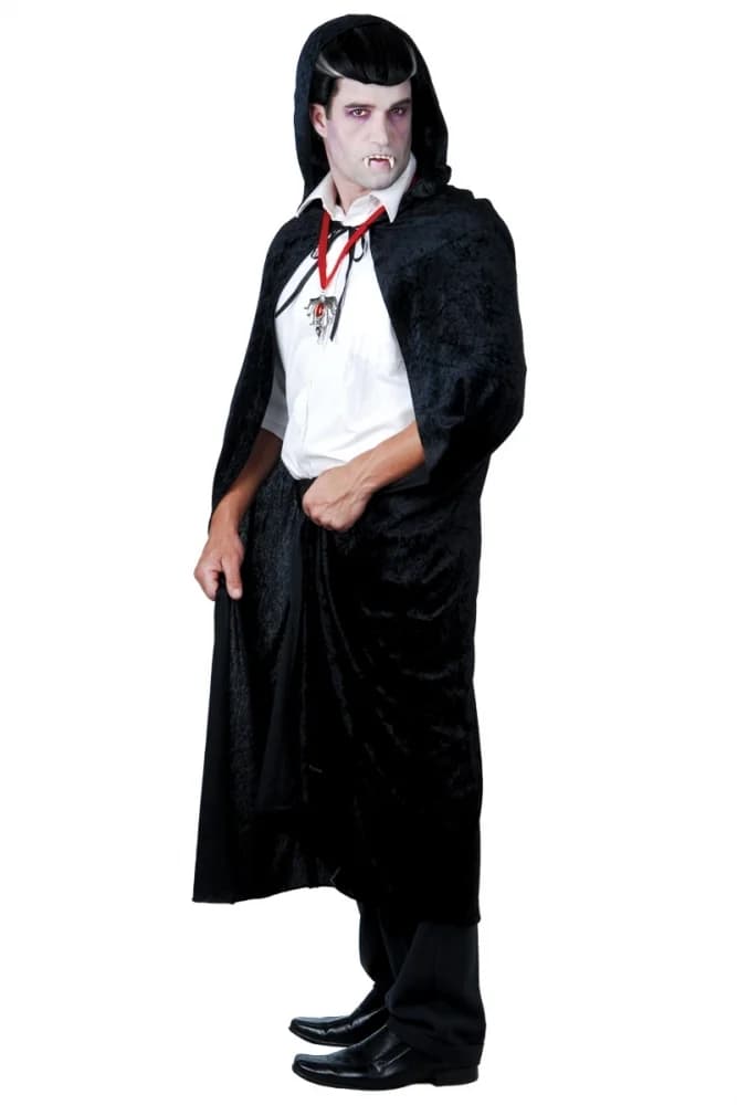 Hooded Black Velvet Cape Adult