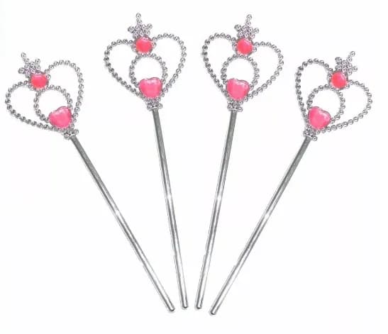 Silver/Pink Plastic Princess Wands - Pk 4
