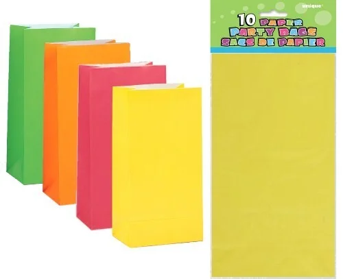 Assorted Neon Paper Treat Bags - Pk 10