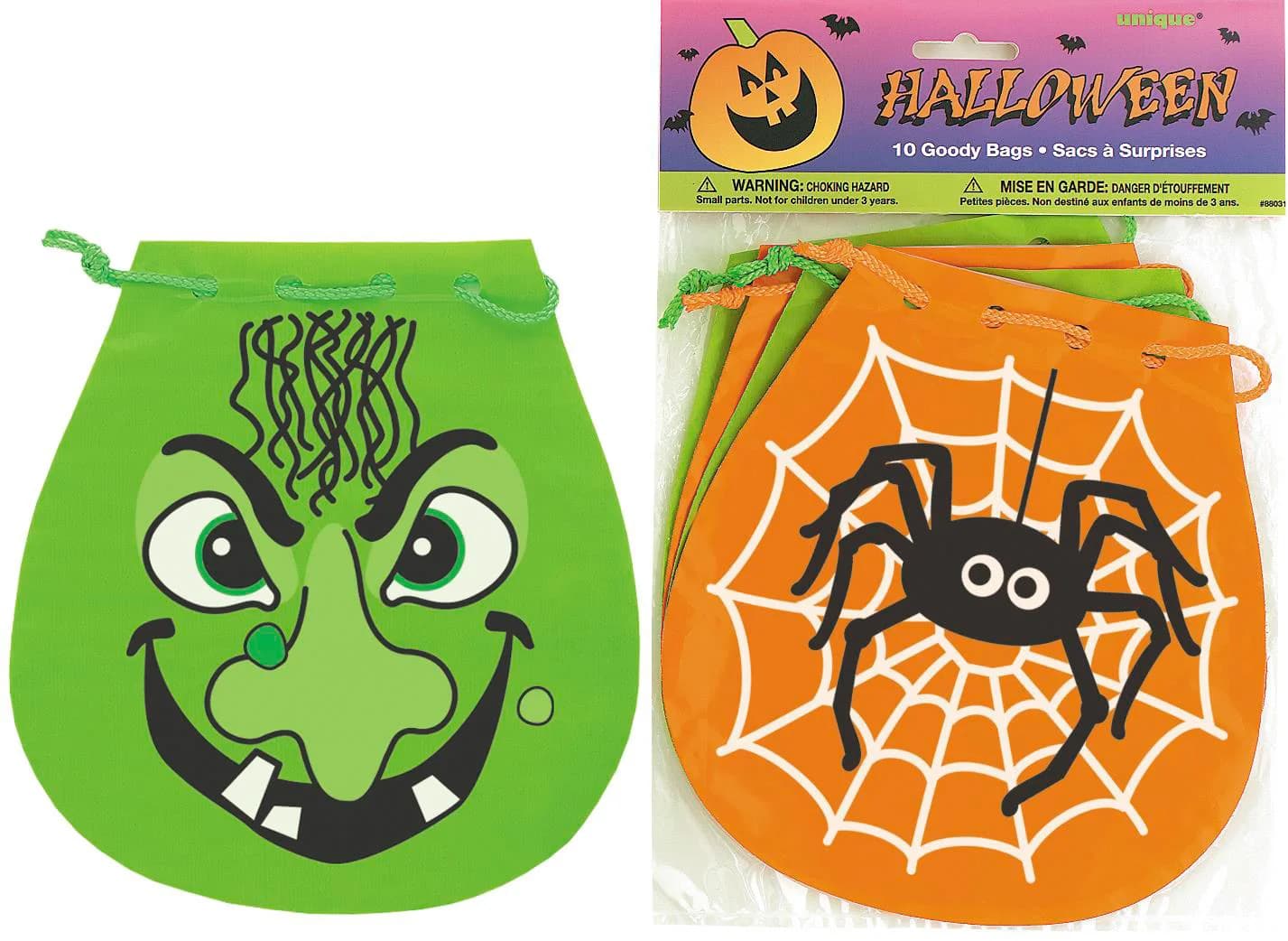 Halloween Plastic Drawstring Treat Bags - Pk 10