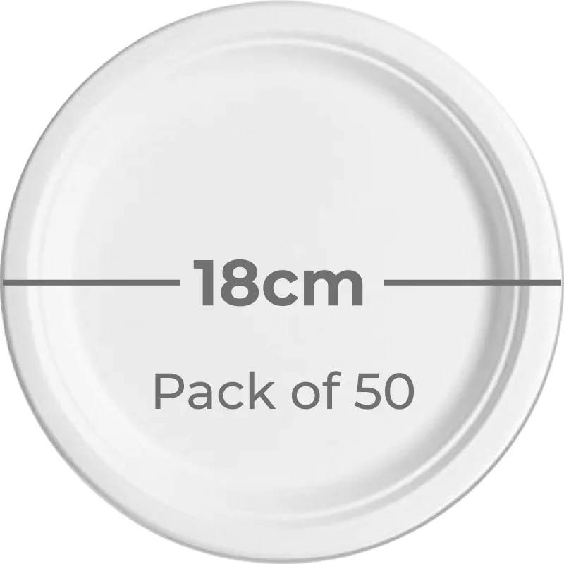 White Eco-Friendly Sugarcane Plates (18cm) - Pk 50