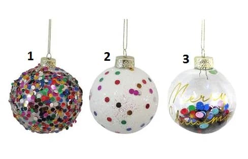 Multicolour Jumbo Glitter in Glass Bauble (8cm) - 3 Designs