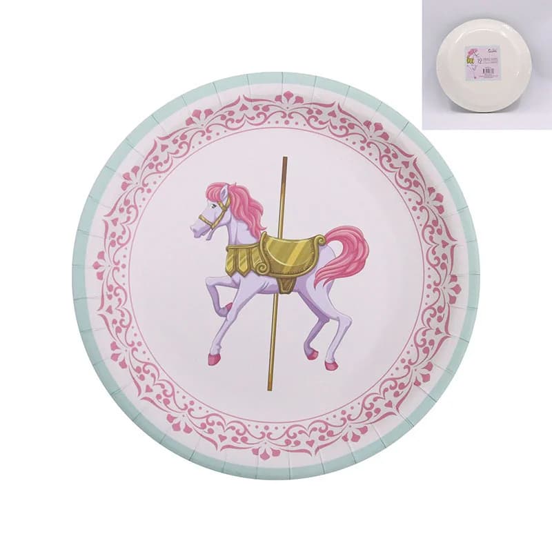 Pink Carousel Horse Paper Plates (18cm) - Pk 12*