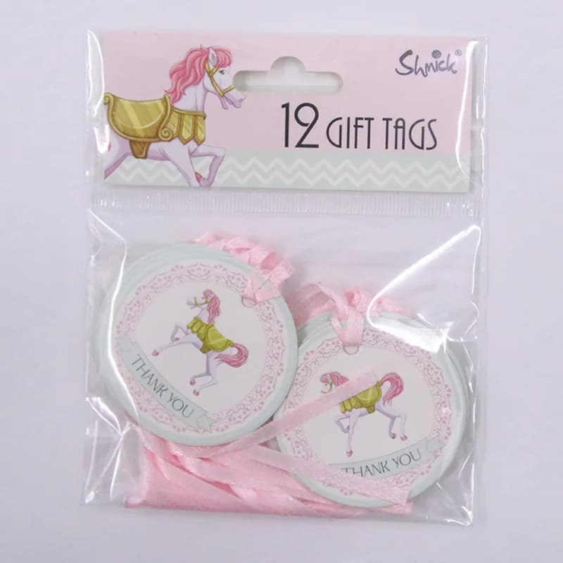 Pink Carousel Horse Round Gift Tags - Pk 12**