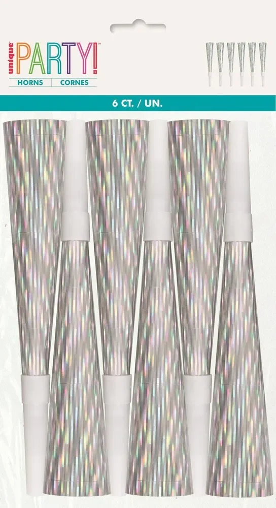 Prismatic Iridescent Foil Party Horns - Pk 6