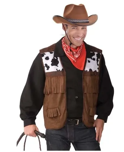 Adults Fringed Faux Leather Wild West Cowboy Vest
