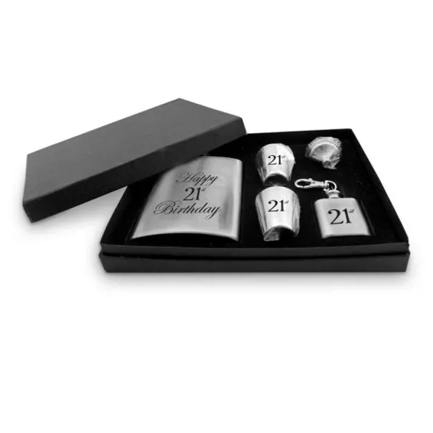 21st Birthday Hip Flask Deluxe Gift Set