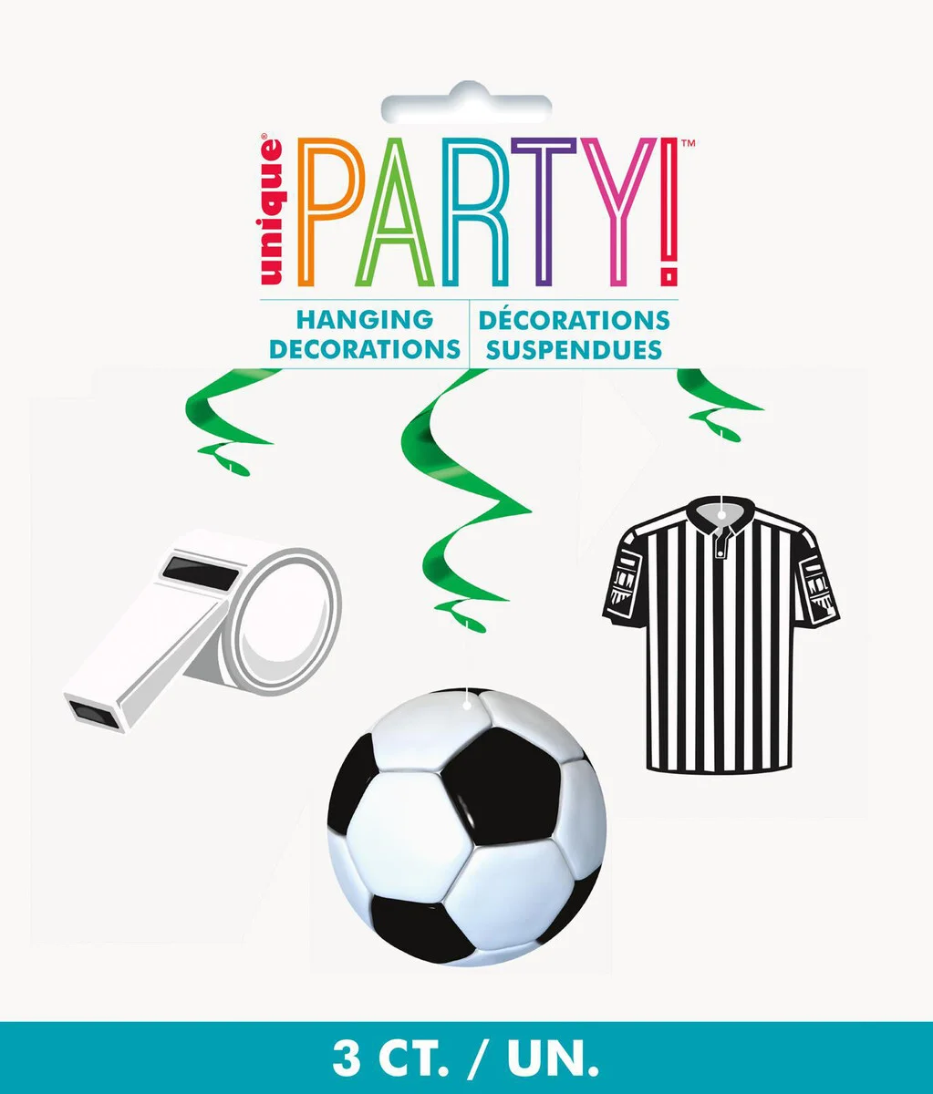 Soccer 3D Hanging Swirl Decorations - Pk 3