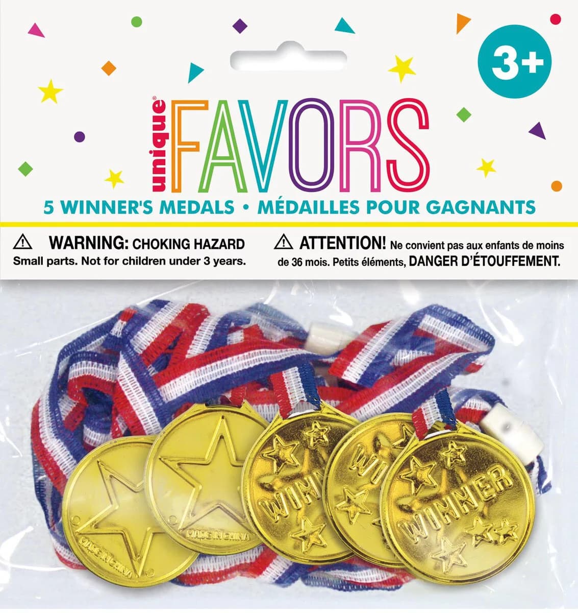 Plastic Gold Winner Medals - Pk 5
