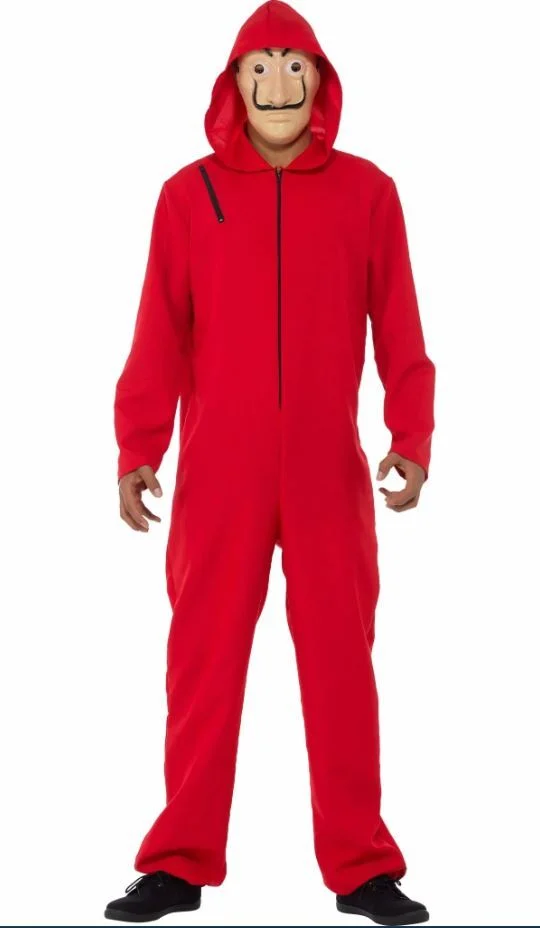 Adults' Bank Heist Hooded Red Jumpsuit Costume