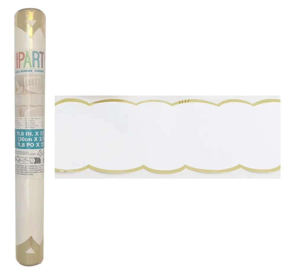 White & Gold Scalloped Paper Table Runner (2m)