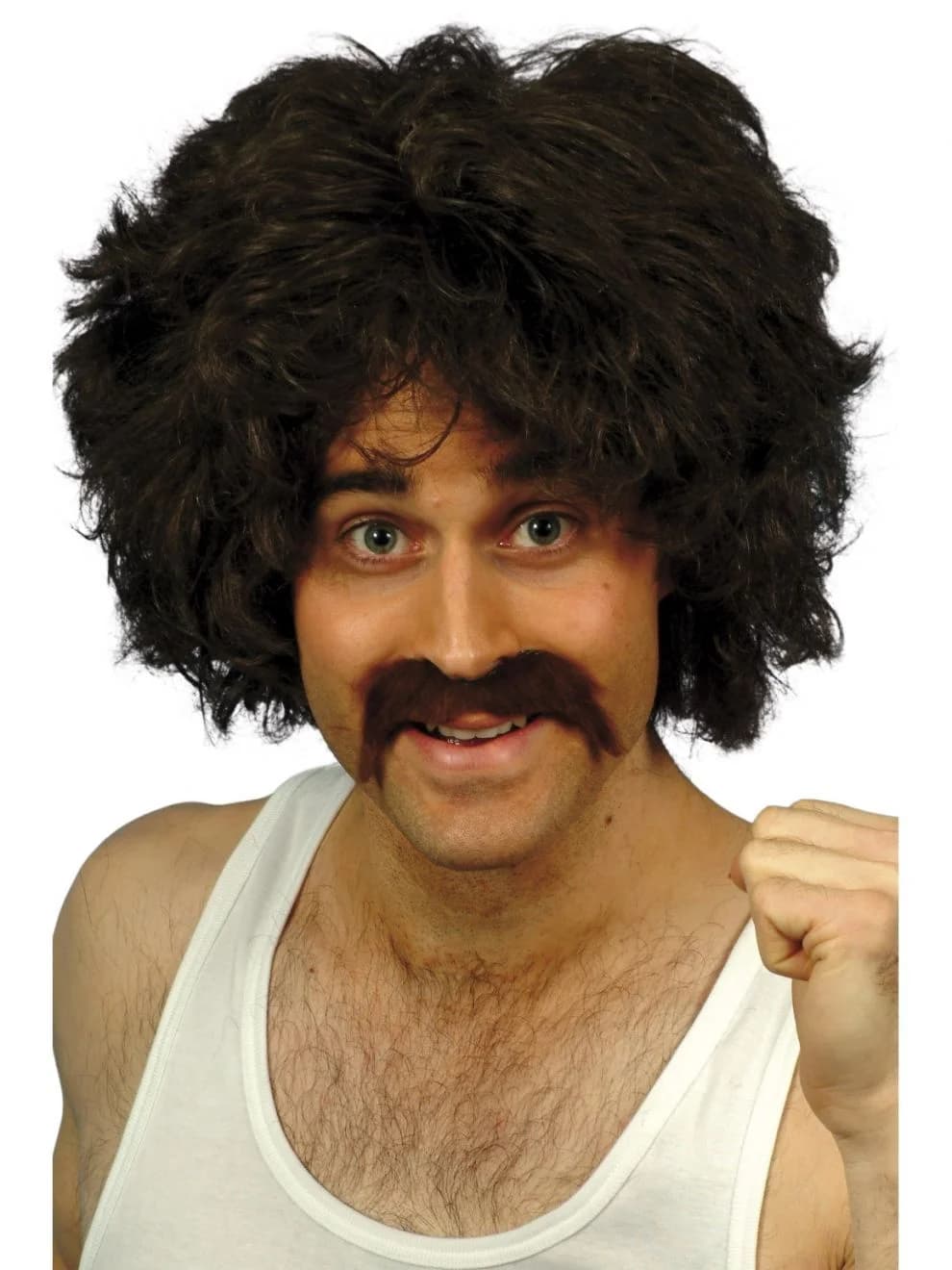 Adults' Retro Brown Wig & Mo' Set