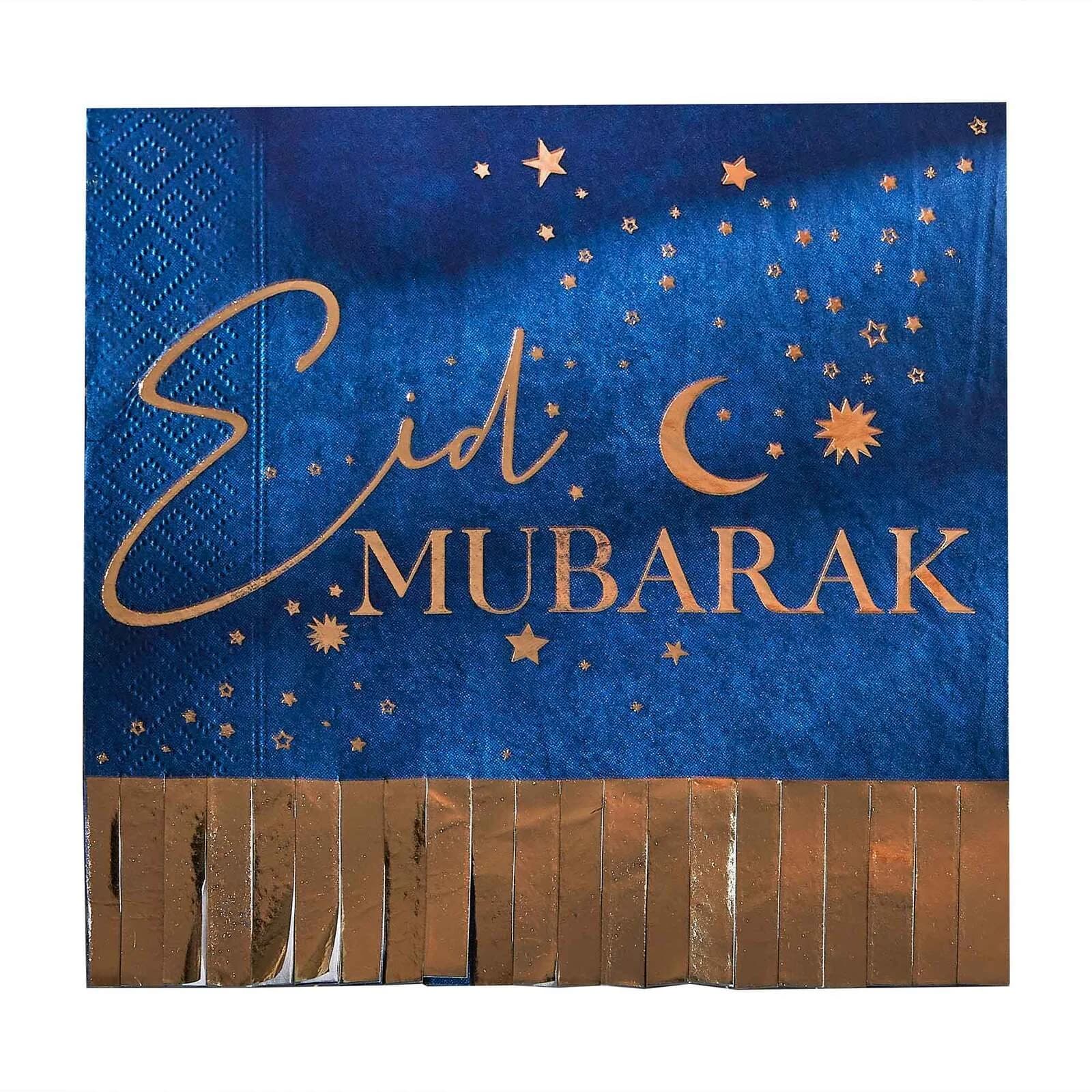 Eid Mubarak Navy Blue & Gold Paper Napkins - Pk 16