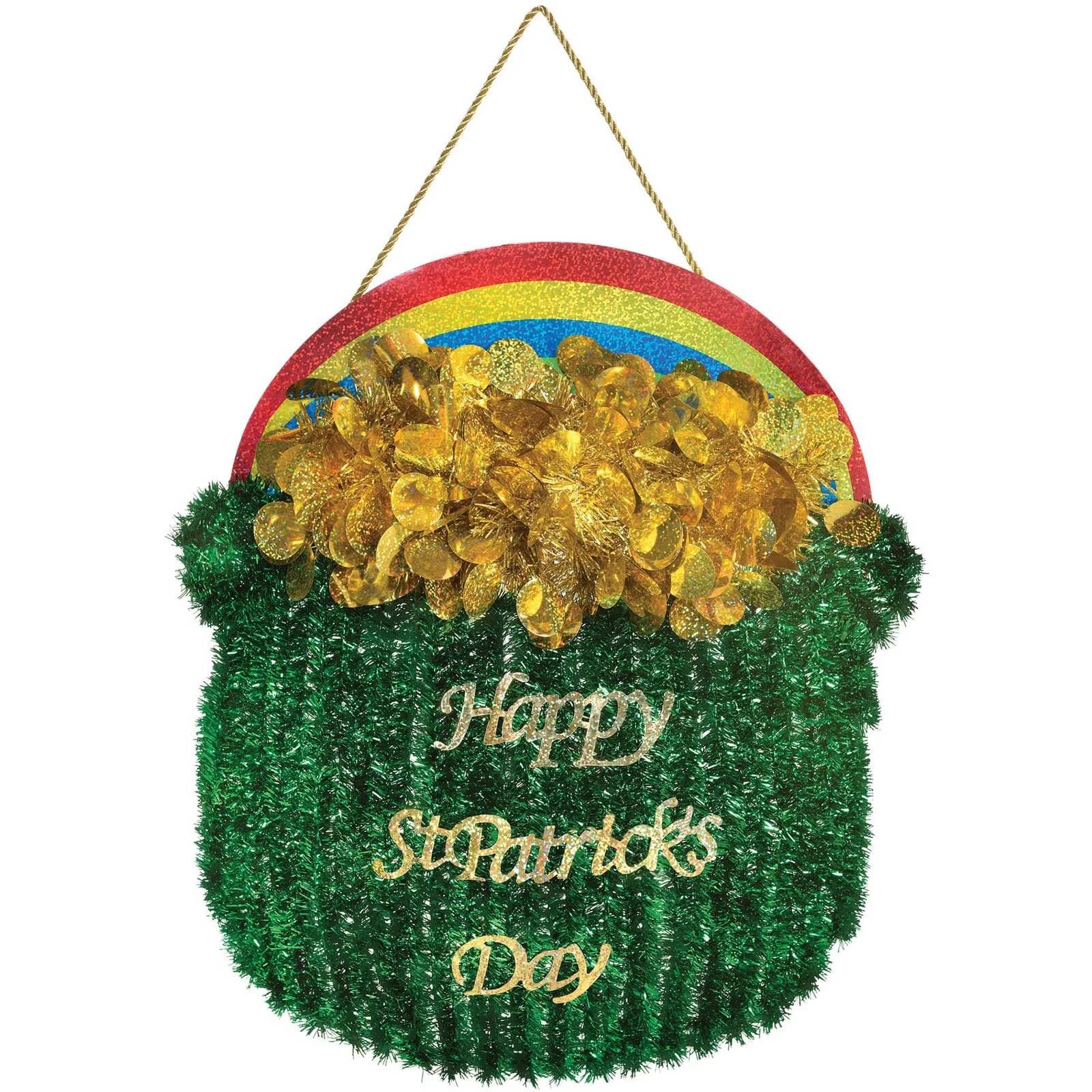 Happy St Patrick'S Day Tinsel Hanging Pot Of Gold Decoration (40Cm X 36Cm)