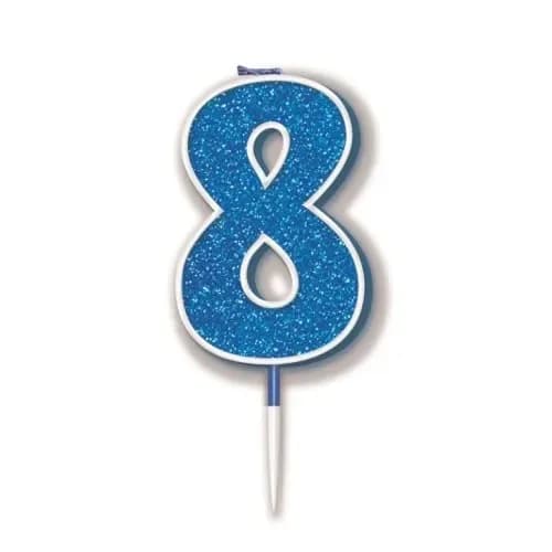 Glitter Blue Number 8 Candle - 7.5cm
