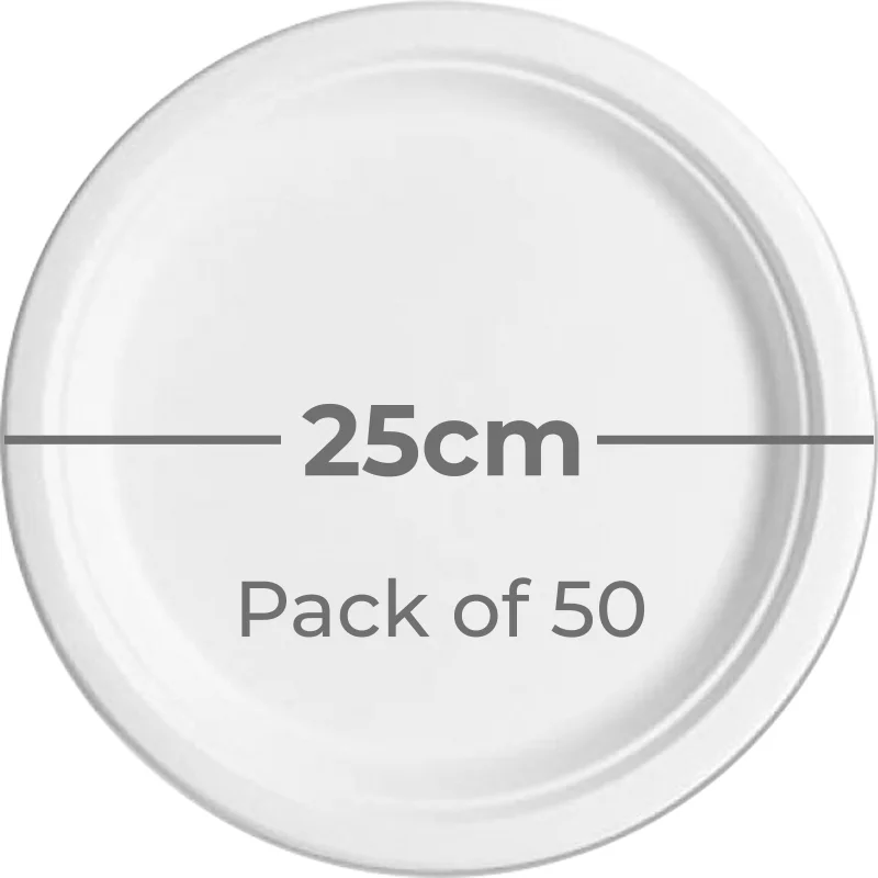 Large White Sugarcane Round Plates (25cm) - Pk 50