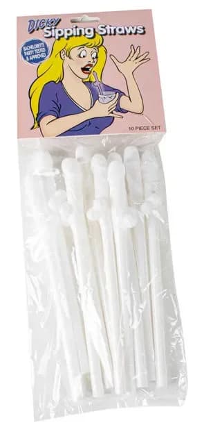 Novelty Willie White Plastic Drinking Straws - Pk 10