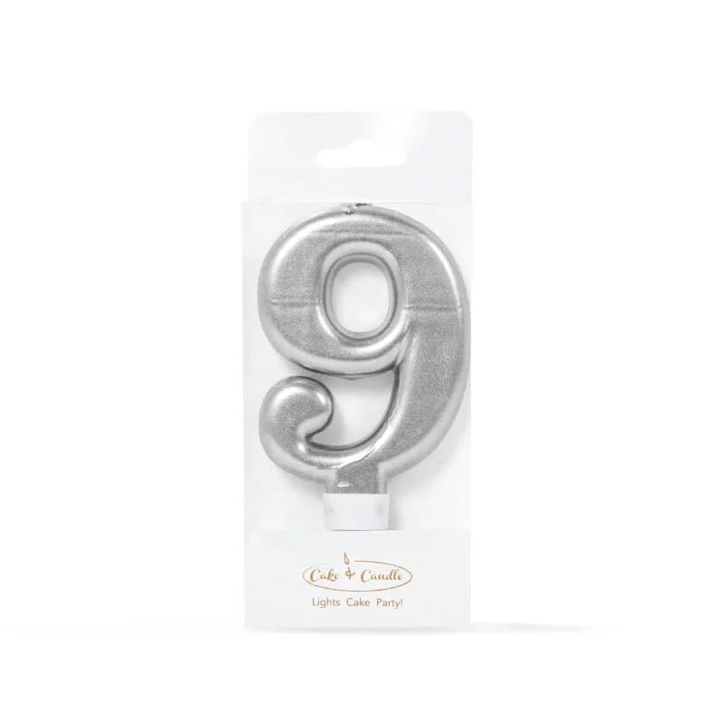 SILVER Candle - NUMBER 9*